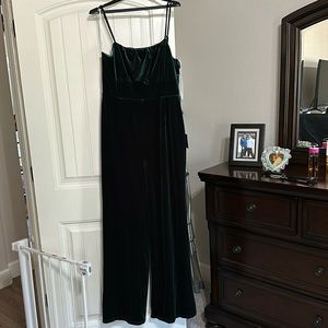 NWT green velvet jumpsuit.
